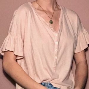 Abercrombie and Fitch Pink Ruffle Sleeve Tee